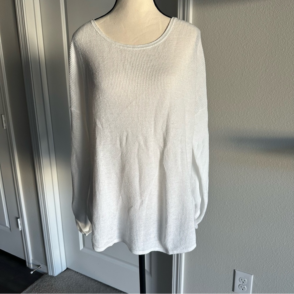 Max Studio‎ white waffle cotton sweater•Size XL